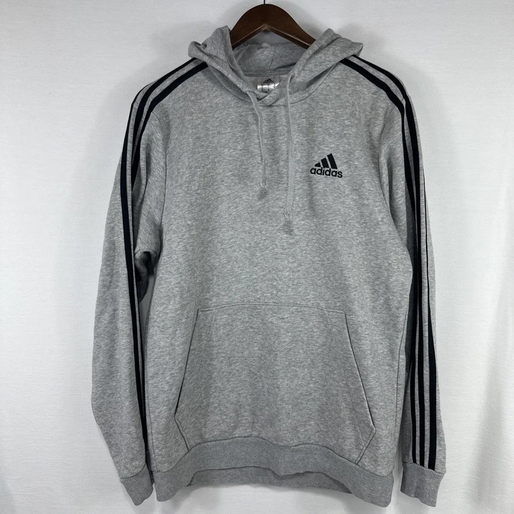 Adidas Hoodie Sweatshirt Mens Medium‎ Gray Hoodie Logo Pockets Long Sleeve logo